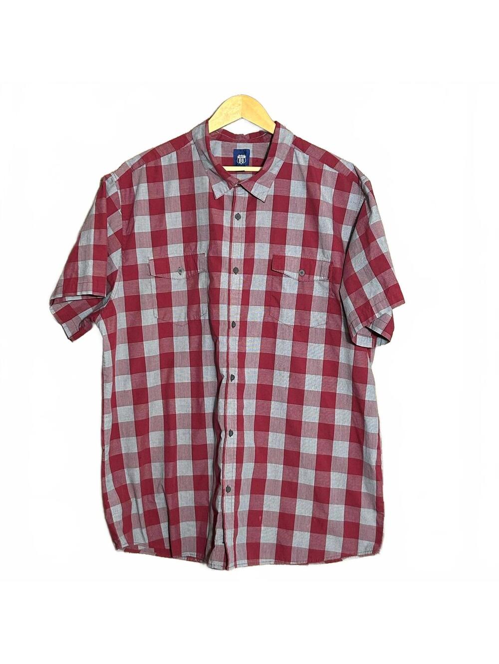 Route 66 Mens Red Gray Plaid Short Sleeve Button Up Shirt Size 3XLT Big & Tall
